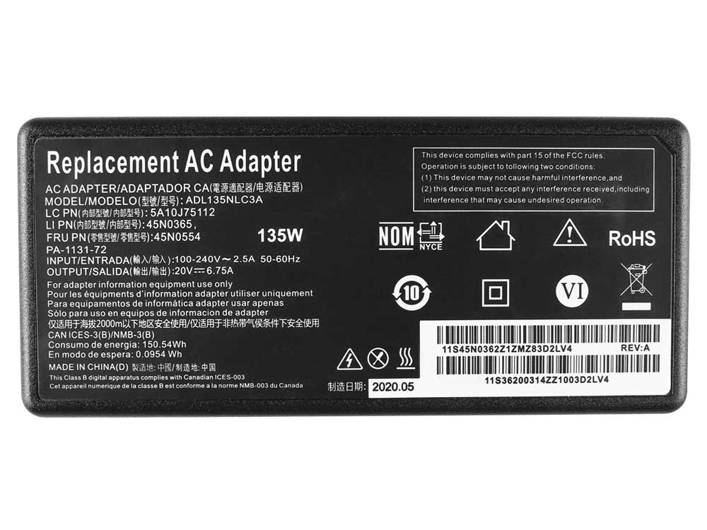 135W Laddare Kompatibel med ADL135NLC2A ADL135NLC3A ADL135NDC3A AC Adapter + Kabel