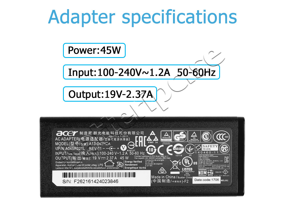 45W AC Adapter Laddare PA-1450-26(5.5mm * 1.7mm)