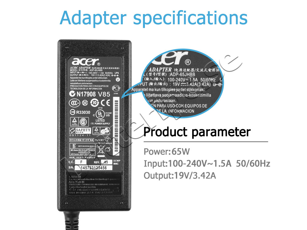 Original 65W AC Adapter Laddare Gateway NV570P20u