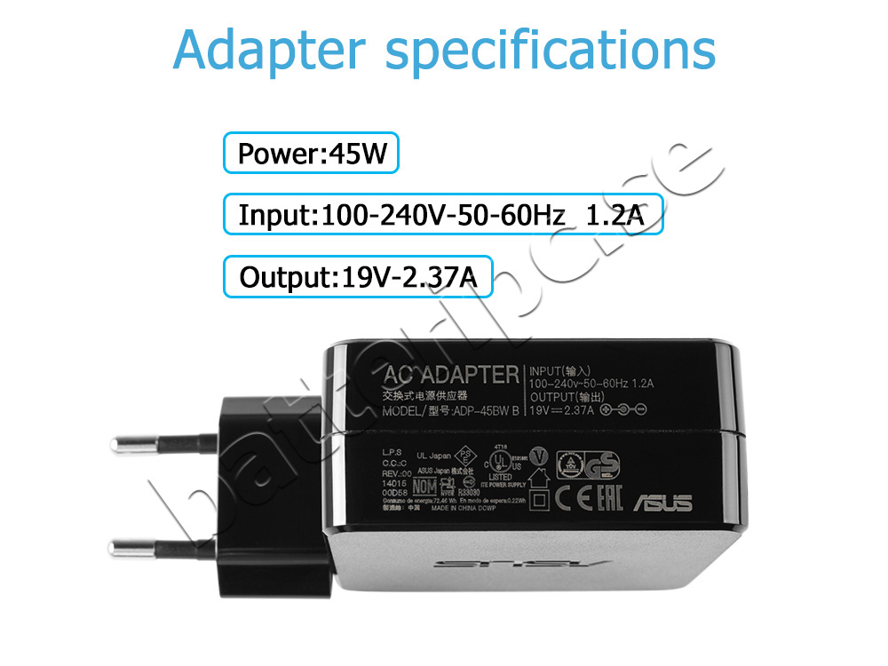 Adapter Laddare Original Asus AD2066020010LF 45W + Kabel