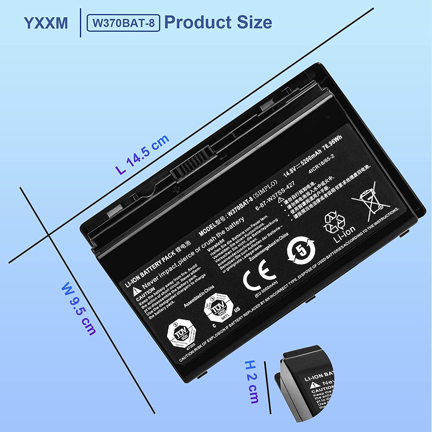 5200mAh Batterier Clevo 6-87-W37SS-427