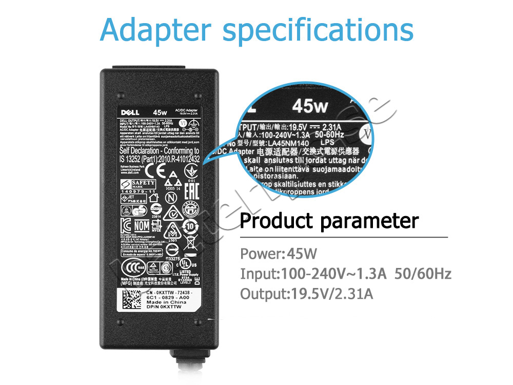 45W Dell Inspiron 11 3168 P25T Original AC Adapter Laddare