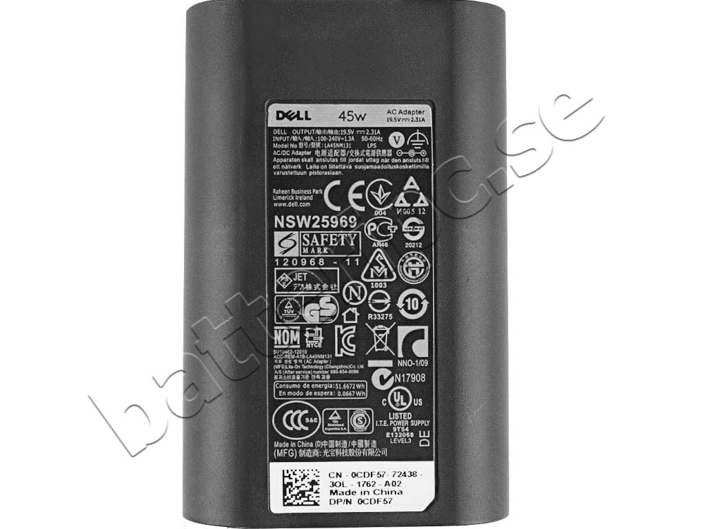 45W Dell Inspiron 11 3169 P25T Original AC Adapter Laddare