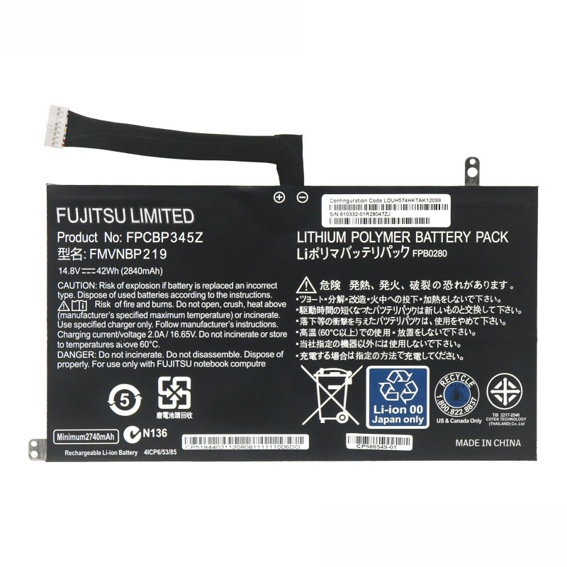 Original Batterier Fujitsu FMVNBP219 2840mAh 42Wh