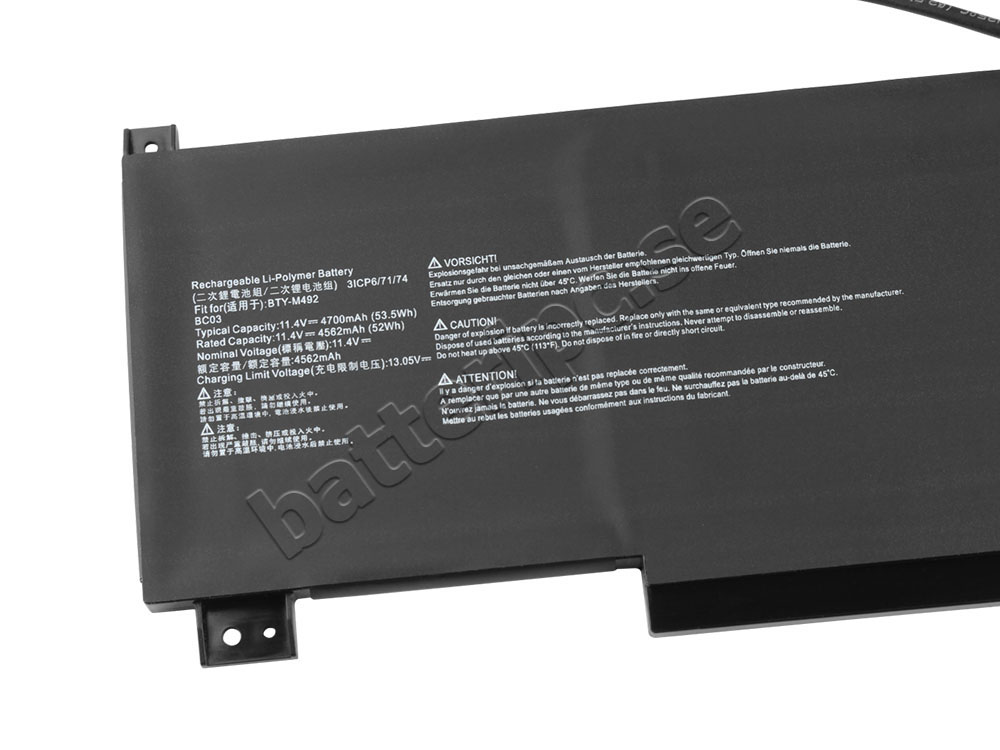 Batterier MSI Creator M16 A12UD-266 4700mAh 53.5Wh