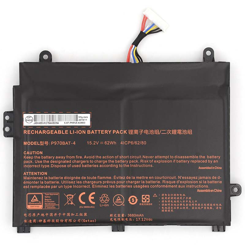 Batterier Clevo P960 P960EN-K 3680mAh 62Wh