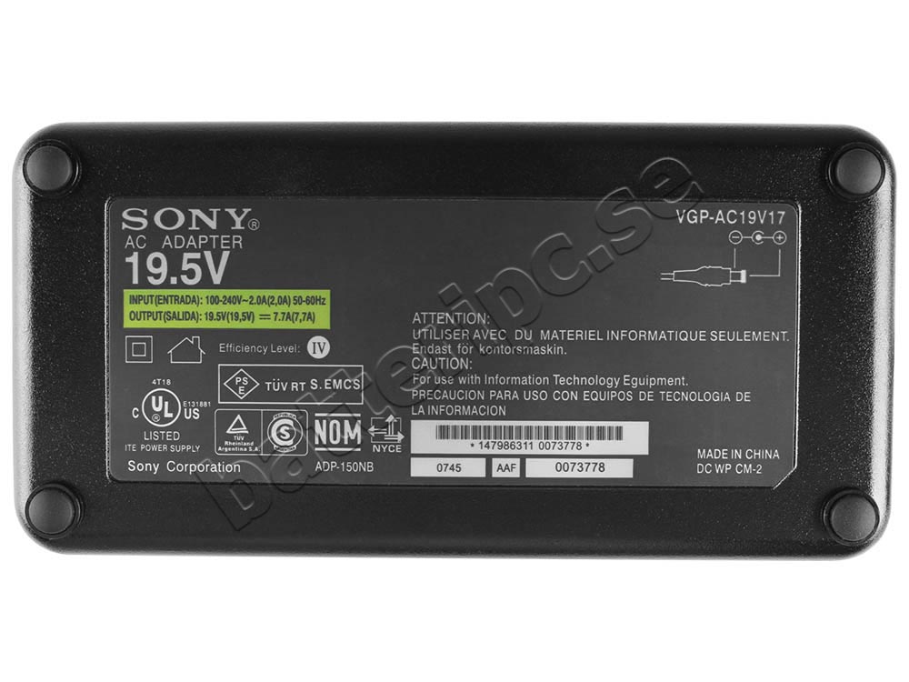 Original 150W AC Adapter Laddare Sony Vaio vpcf215fx vpcf215fx/bi