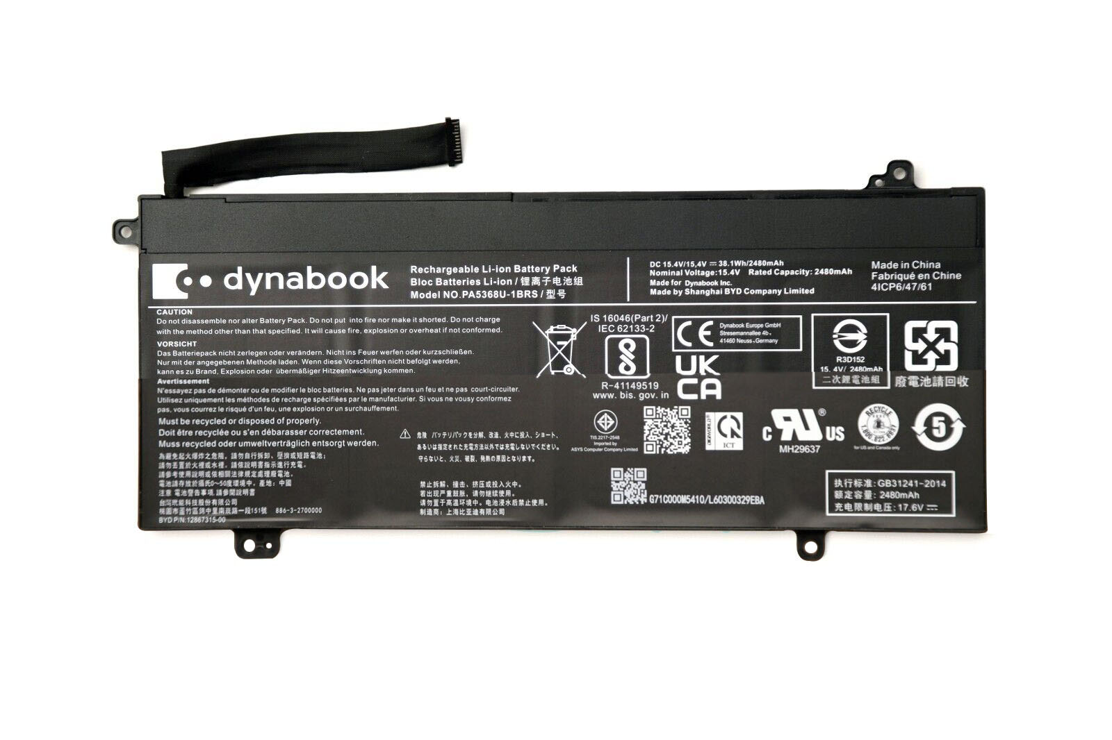 Original Batterier Dynabook PA5368U-1BRS 2480mAh 38.1Wh